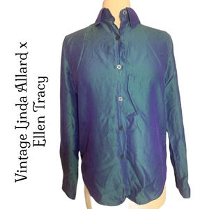 VTG Iridescent Blue LS Linda Allard x Ellen Tracy Size 8